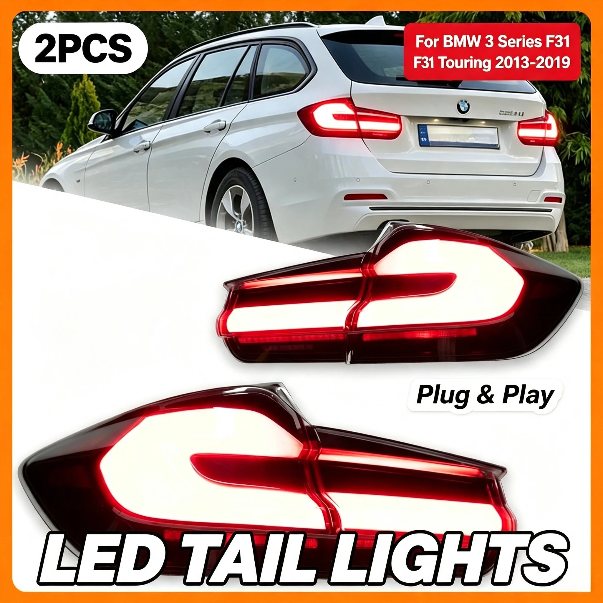 LED-Rücklicht für BMW 3er Serie F31 Touring 2013-2019 320i 328i Animierter Blinker Rückleuchten-Baugruppe