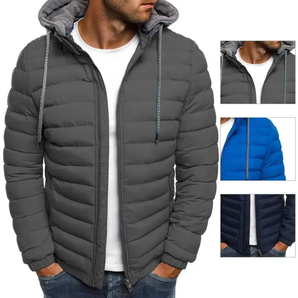 2024 New Winter Oversized Men\'s Detachable Hat Thickened Hooded Cardigan Drawstring Winter Thickened Warm Jacket Coat Top