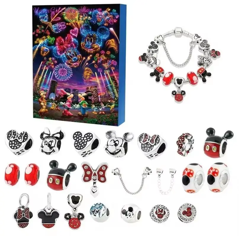 Kit de bracelets de calendrier de l'avent de Noël Mickey - Compte à rebours de Noël de 24 jours pour la fabrication de bijoux à bricoler soi-même pour les filles Cadeau de Noël parfait pour fille