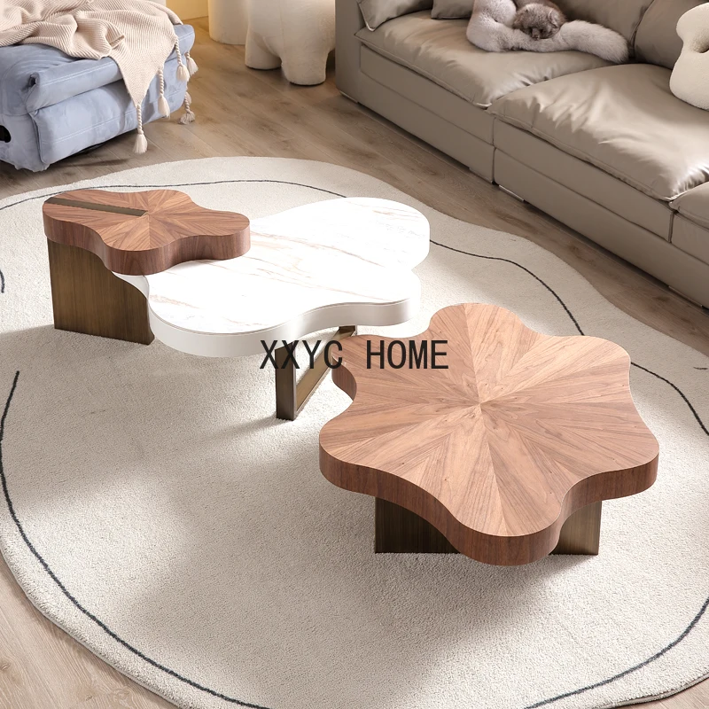 Italian Style Irregular Modern Wood Flower Coffee Table Minimalist Small Writing Sofa Side Table Table Basse Balcony Furniture