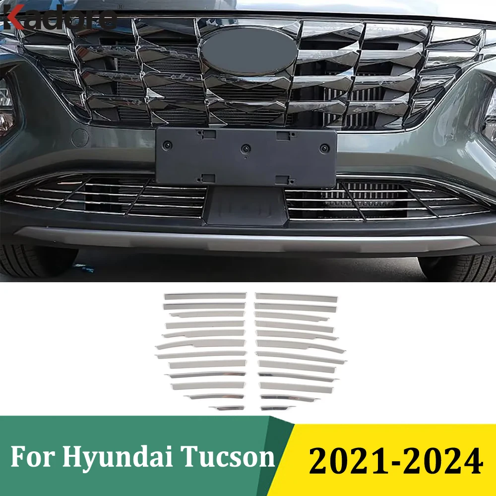 

For Hyundai Tucson NX4 2021 2022 2023 2024 Front Center Grille Cover Racing Grill Strips Bumper Radiator Trim Car Accessories