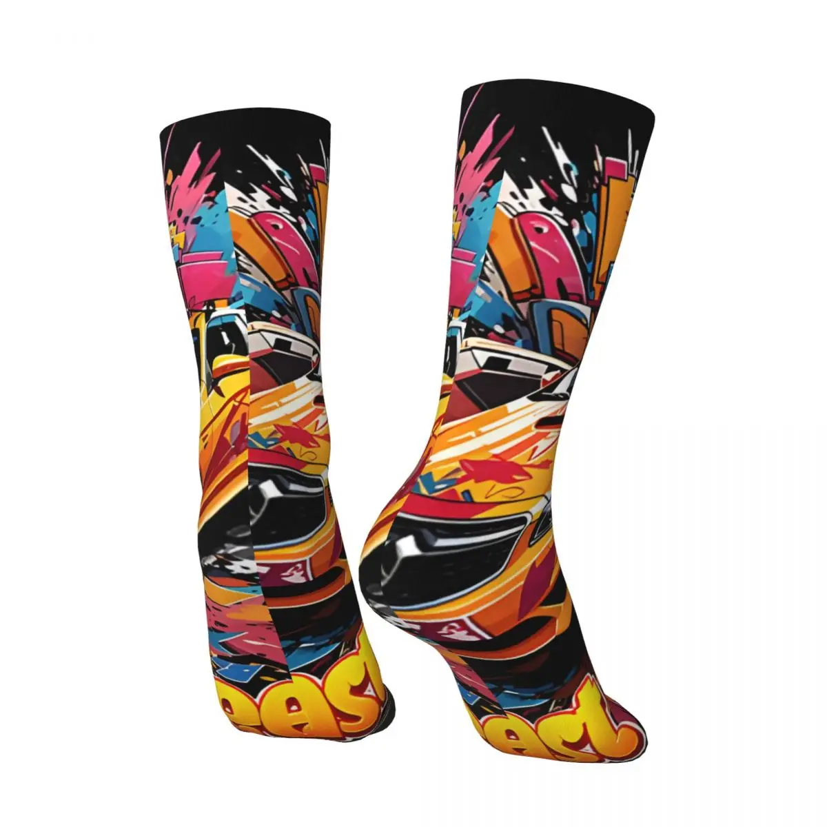 Crazy compression Fast Speed Sock for Men Harajuku Seamless Pattern Crew Sock Novelty