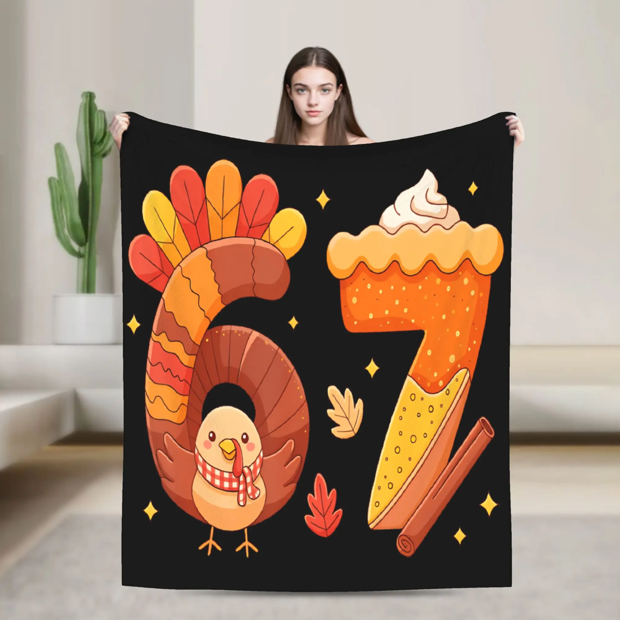 

67 Meme Thanksgiving Turkey Day Funny Holiday Six Seven Flannel Blankets Autumn Soft Bedding Throws Children Bedroom Bedspread
