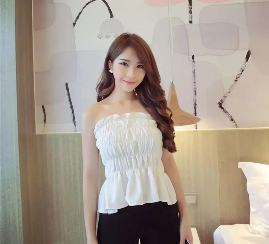 Women's wear vests Sultry sweet pure color pleated earflap body-hugging vacation bra tank tops camisoles vests T-shirts tops