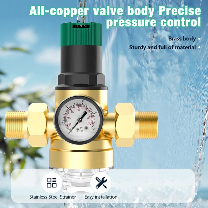 2025 Neu: 3X Druckregler Wasser 3/4 Zoll, Wasserdruckregler mit Wasserdruckmesser und Netzfilter