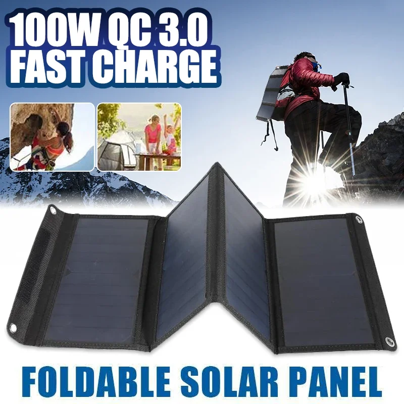 100W Foldable Solar Panel 12V Portable Folding Solar Cells Emergency Battery Charger for Outdoor Phone Camping Hiking Tourism