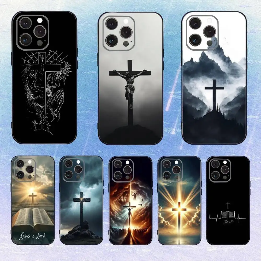 

Bible J-Jesus Christian Cross Phone Case For iPhone 17,16,15,14,13,12,11 Plus,Pro Max,XS,Soft Silicone Black Cover