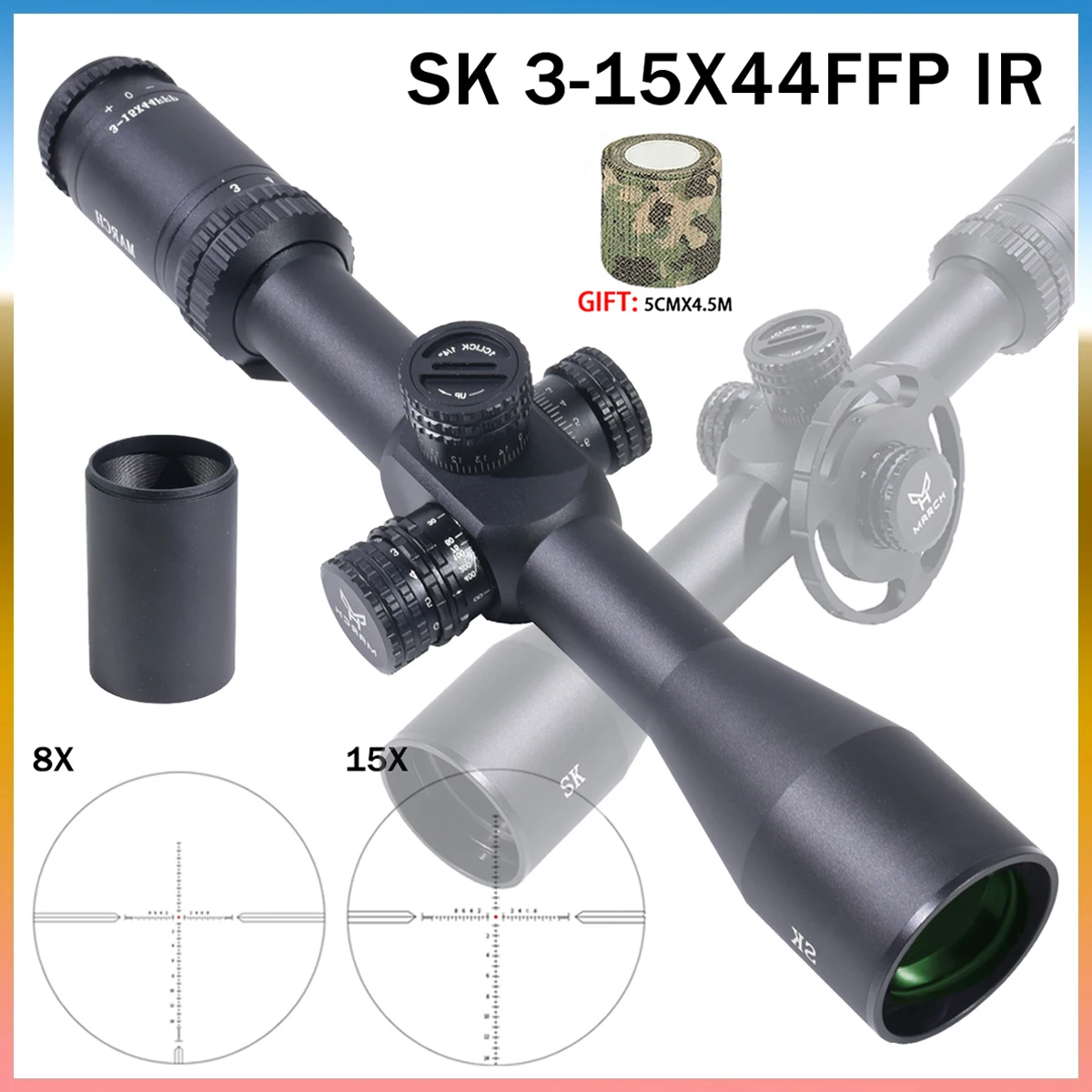 Tactical SK 3-15x44 FFP Riflescopefor Hunting Reflex Optical Sight Cross-Hair Reticle PCP Rifle Scope Airsoft Accessoires Caza