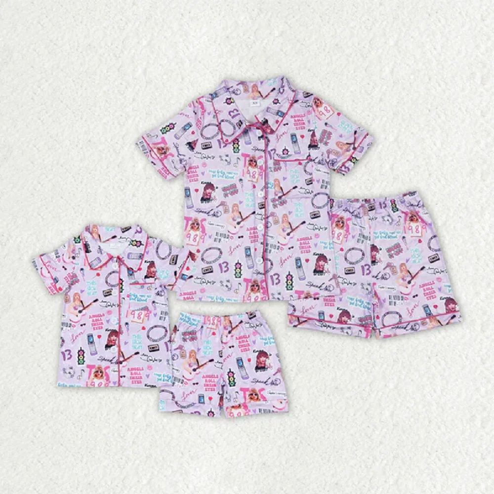 Mummy And Me Matching Adult Female Singer Pink Short-sleeved Shorts Pajamas Set Wholesale Boutique Children Women Clothes