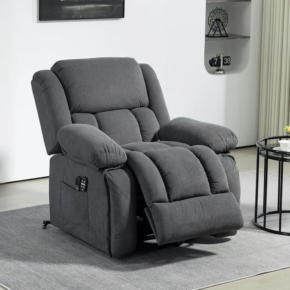 

Gray Recliner Chair with Vibration Massage, Heat, Wide Seat, Extended Armrests, USB Port, Pocket Springs, Side Pockets