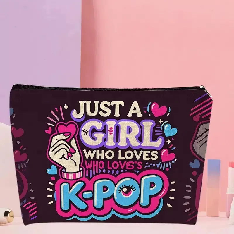 حقيبة مستحضرات التجميل الجديدة من الكتان بمروحة K-POP K-pop ذات سعة كبيرة ومنظم أدوات الزينة المقاوم للماء