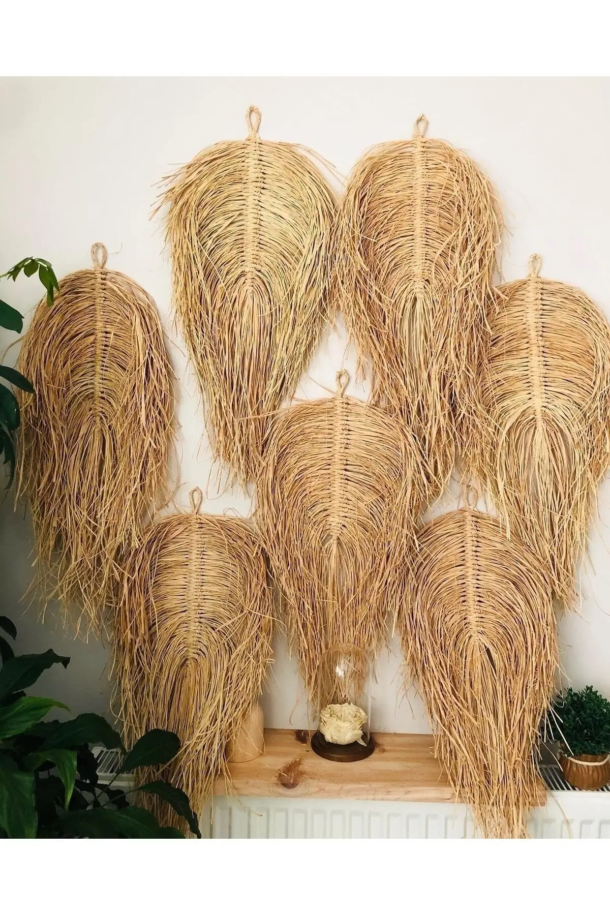 3 PCs Handmade Raffia Bohemian Leaf/Wall Decoration/Door Ornament Indoor And Outdoor Decor For Authentic And modern Design