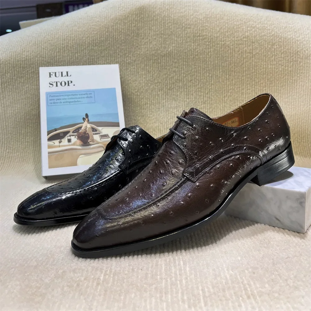 Men's Genuine Leather Formal Dress Shoes Pointed Toe Lace-Up Office Oxford Business Shoes Black Brown Banquet Footwear
