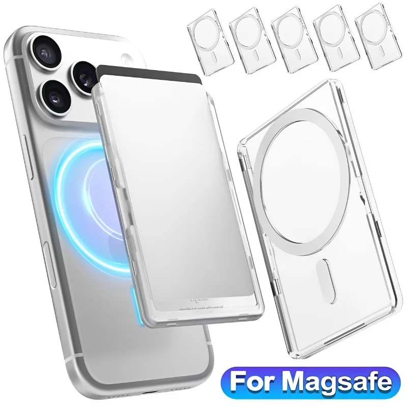 1-2Pcs Transparent Magnetic Card Holder for iPhone Samsung Xiaomi Cases for Magsafe Clear Magnet Cover Bracket Cards Sleeve