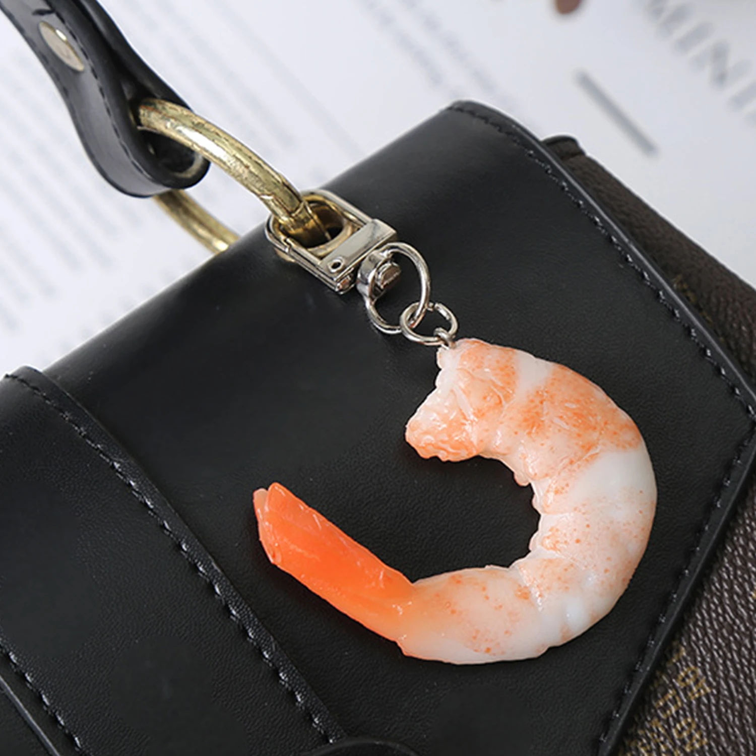 Simulation Food Keychain Prawn Keyring Pendant for Bag Backpack Keychain Artificial Food PVC Keychain