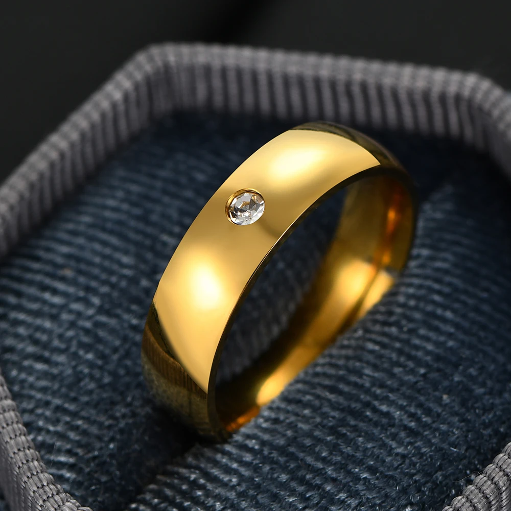 خاتم عصري من الفولاذ المقاوم للصدأ مع حجر تشيكوسلوفاكيا صغير - شريط ناعم متعدد الألوان لا يسبب الحساسية للارتداء اليومي والهدايا #4