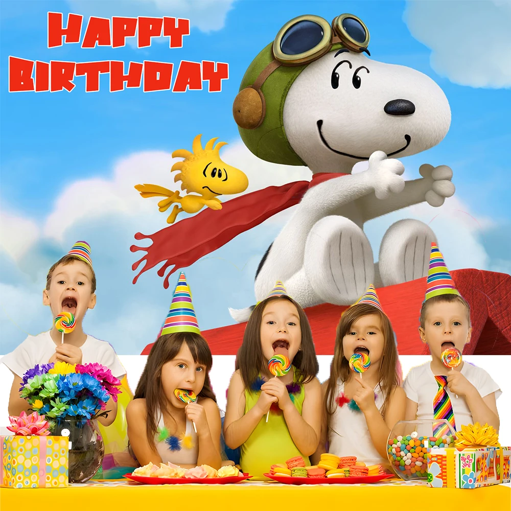 Cartoon Dog Snoopyed Theme Background Baby Girl Boy Birthday Party Banner Decorative Supplies Vinyl Photo Props Baby Shower Gift