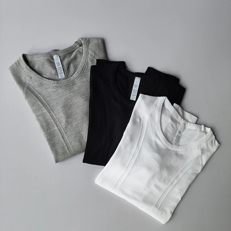 Yoga-Kleidung Sport-Tops Damen Rundhals Langarm Nahtlos Schlankmachend Atmungsaktiv Laufkleidung Schnelltrocknend Fitness-Kleidung – Detail 14