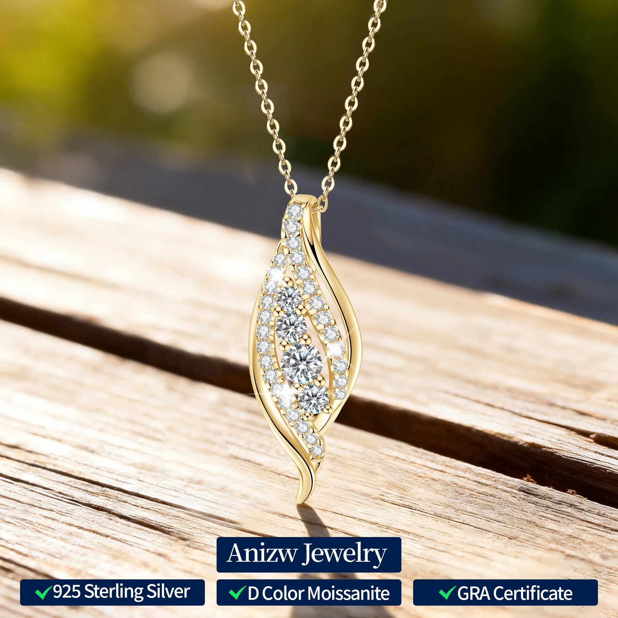 

Anziw 2025 роскошные ожерелья с подвеской из муассанита для женщин, серебро 925 пробы в форме листа, ожерелья в форме капли воды, регулируемая цепочка, драгоценные камни, подарки