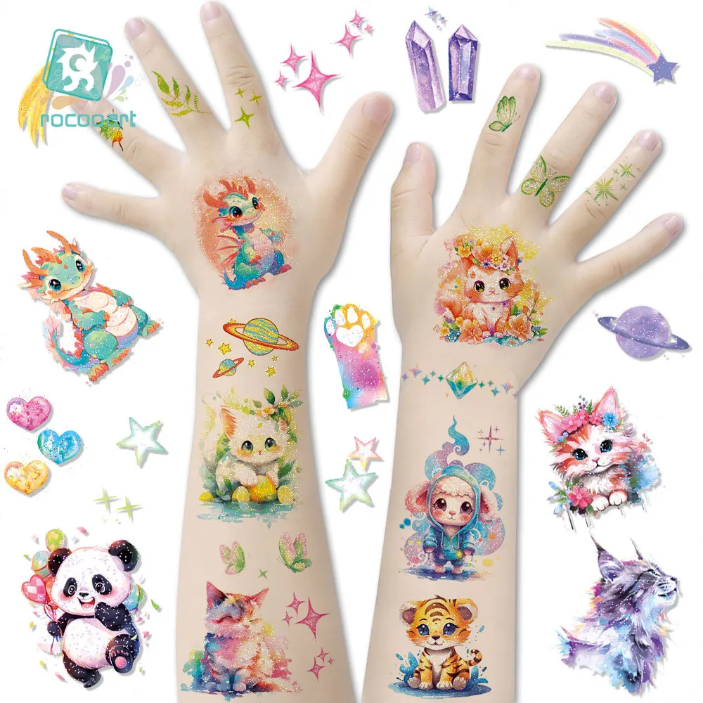 18 Sheets Cheap Children's Day Gifts for Party Decorations Animal Tatoo Glitter Design Tiger Cat Horse Temporay Tattoo Stickers