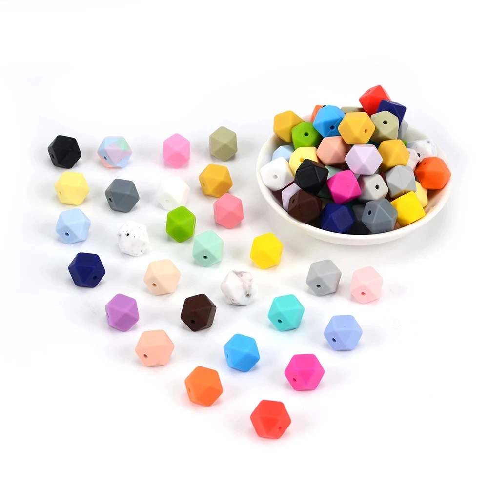 LOFCA 10pcs Mini Hexagon Food Grade Silicone Bead 14mm Baby Teether Baby Teething Toy BPA Free Nursing Necklace Pacifier Pendant