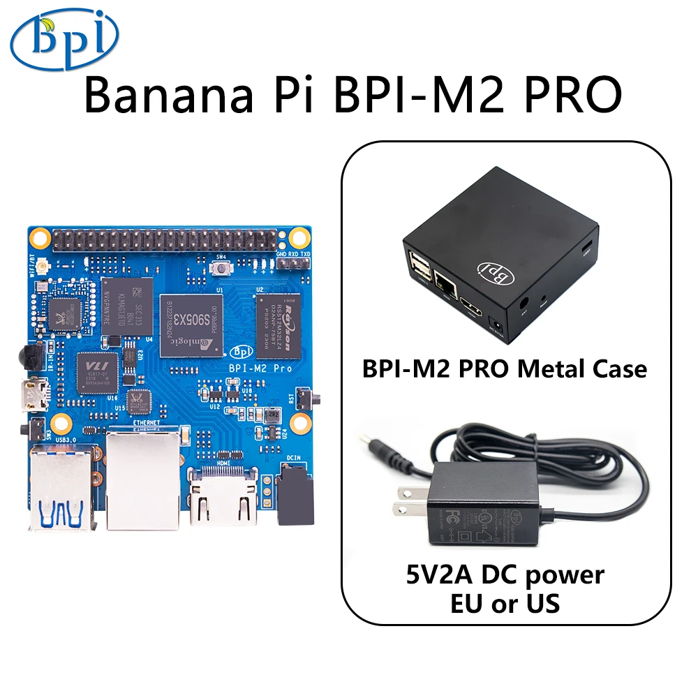 

Banana PI BPI-M2 Pro With Metal Case Power Amlogic S905X3 Quad Core 2G LPDDR4 16G eMMC HDMI 2.1 WiFi BT 4.2 Onboard Single Board