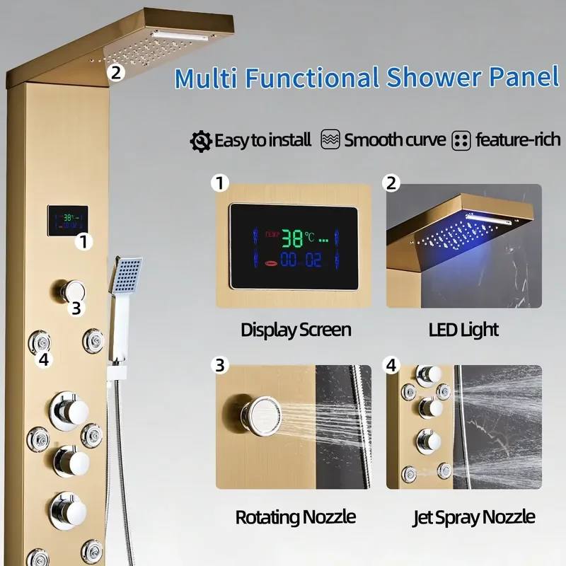 Modern Smart Shower Set Stainless Steel Digital Display Constant Temperature Electroplated Bathroom Rainfall Faucet Kit