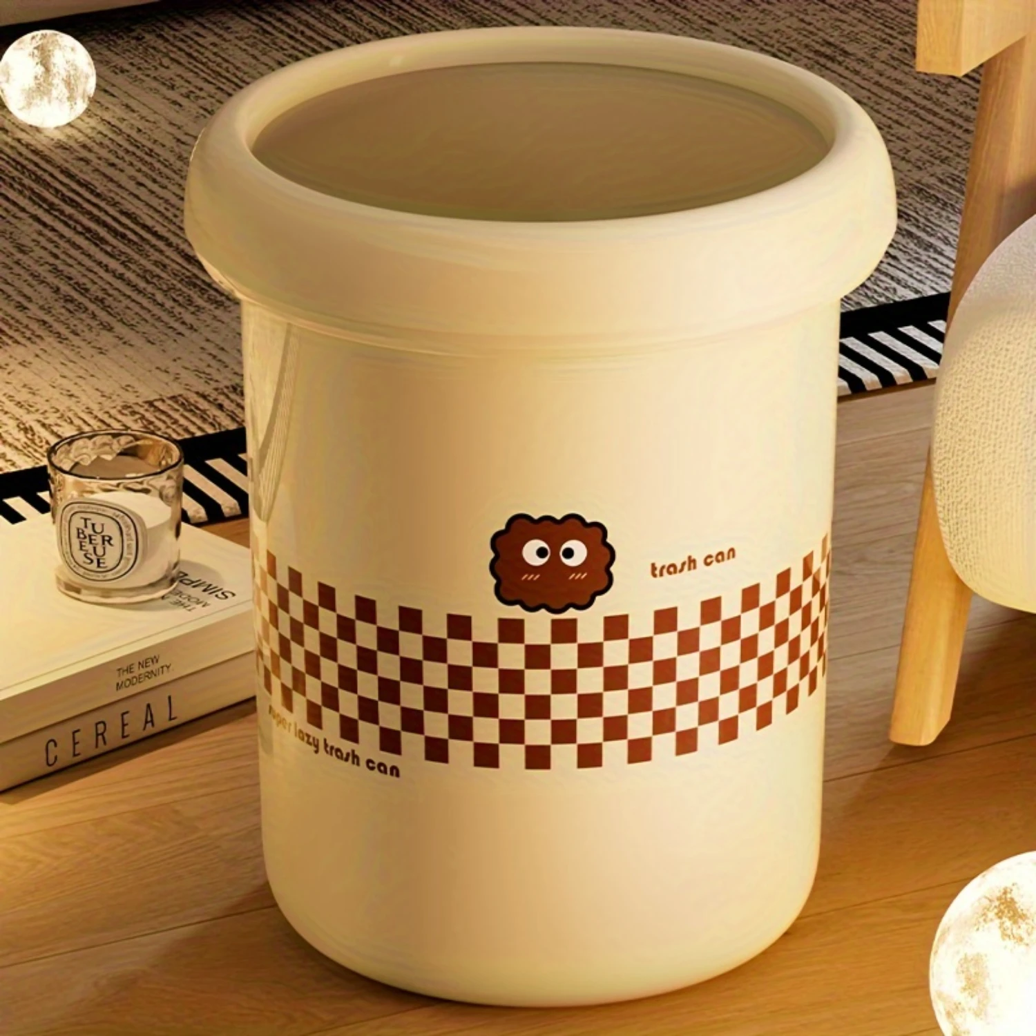 Cute Plastic Garbage Can, With Pressure Ring, Round Garbage Bin Without Lid, Large Caliber Trash Can, Kitchen Living Room Bathro