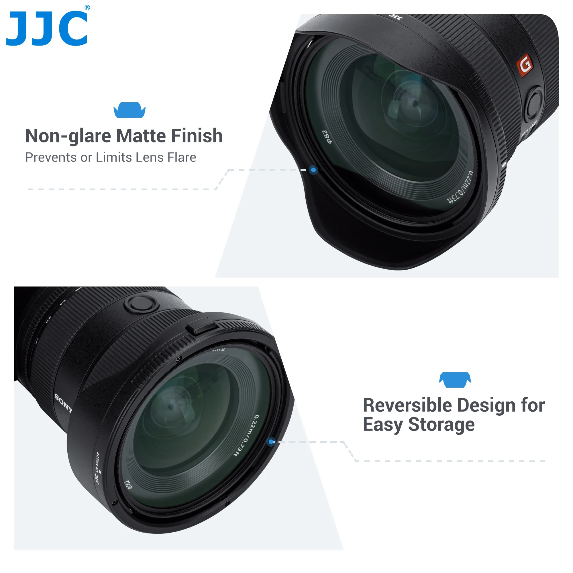 JJC-cubierta de lente para Sony ALC-SH177, protector solar Reversible, reduce el brillo de la llamarada, para FE 16-35mm F 2,8 GM II
