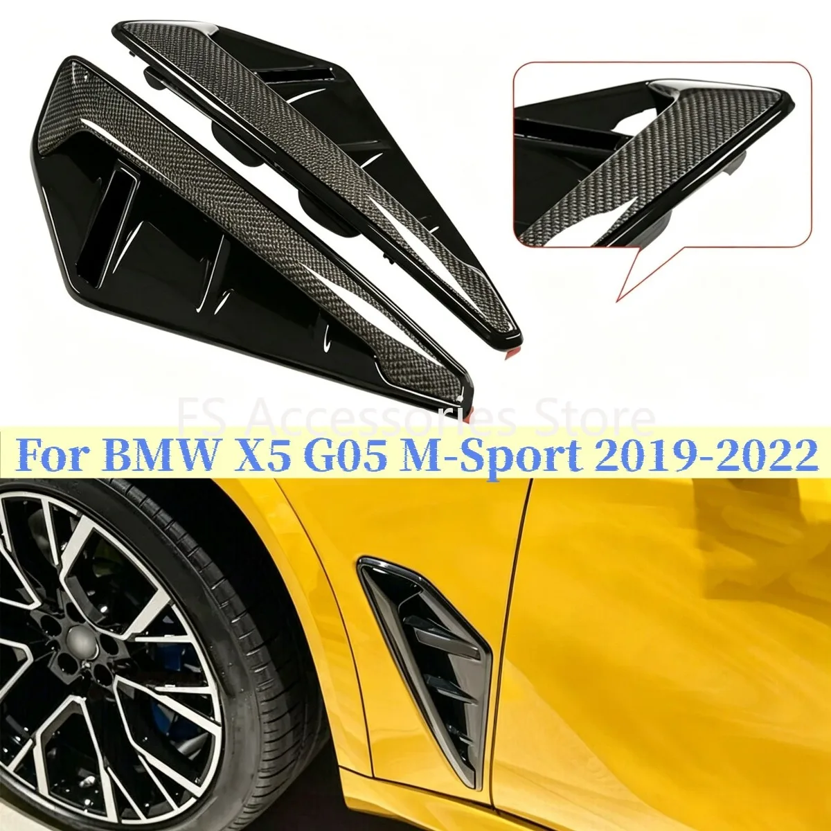 

Car Side Fender Air Vent Cover Trim Glossy Black/Carbon Look For BMW X5 G05 M-Sport 2019-2022 ABS Car Accessories
