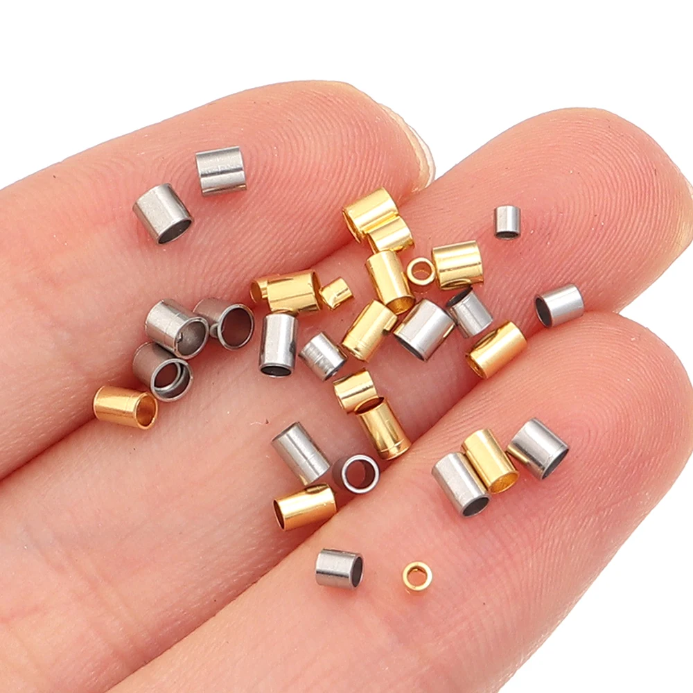 50/100 pièces de perles tubulaires à sertir en acier inoxydable, embouts de finition pour la fabrication de bijoux DIY (boucles d'oreilles, colliers, pendentifs)