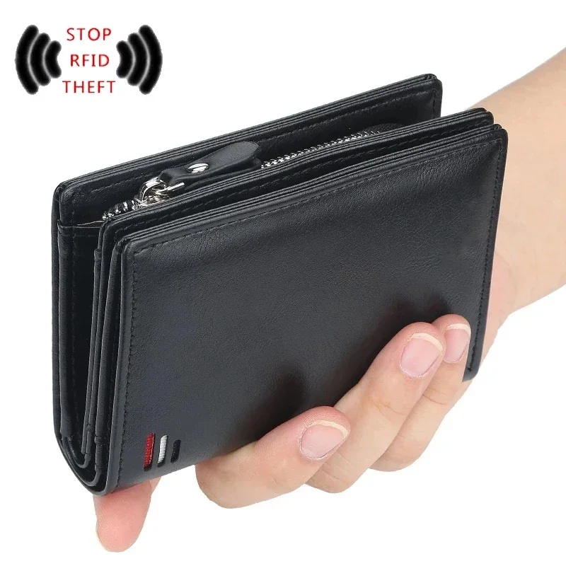 

Wallet Men 2022 New Short Credit Card Holder Vintage Coin Pocket Men Leather Zipper Wallet Multifunction Purse Bill Holder