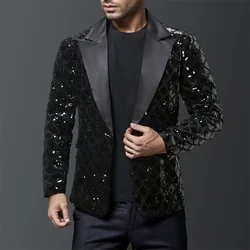 Moda uomo lussuosa giacca scozzese con paillettes oro/argento cantante Host Stage Party abito allentato Blazer cappotti