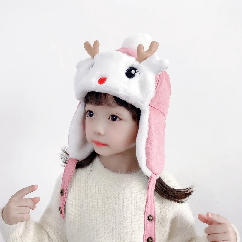 Cute Deer Horn Plush Pullover Hat for Children's Autumn and Winter Thickened Ear Protection Hat