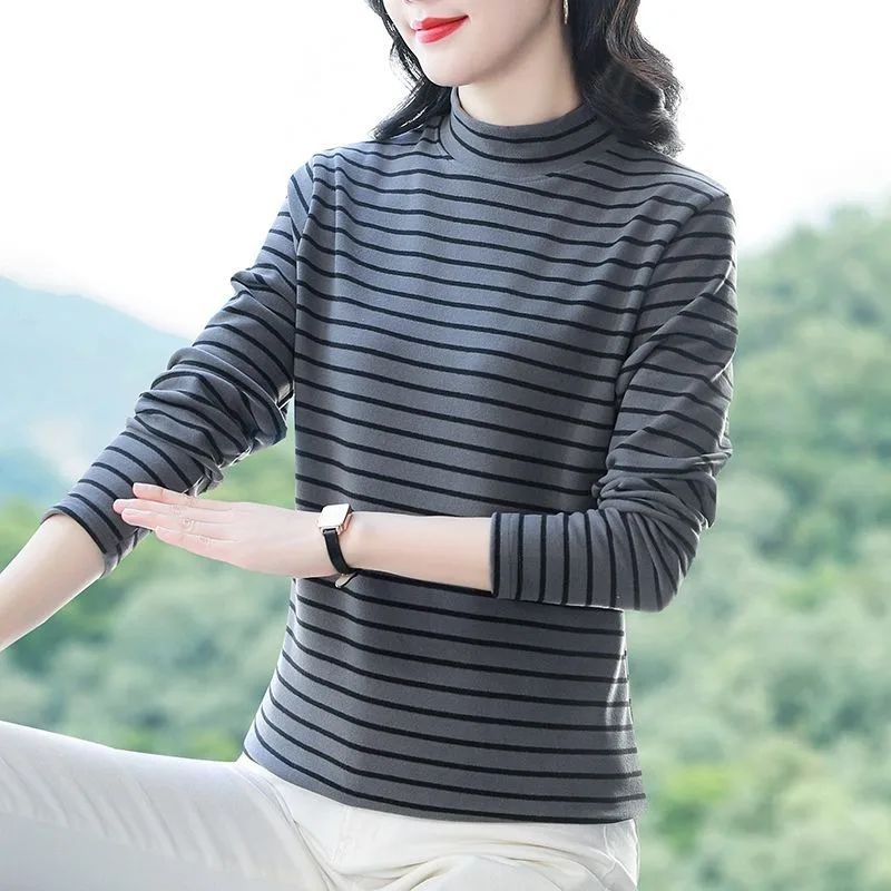 Camisa de terciopelo alemán con cuello de media tortuga para mujer, ropa de abrigo interior cálida de estilo occidental para otoño e invierno, camiseta de manga larga