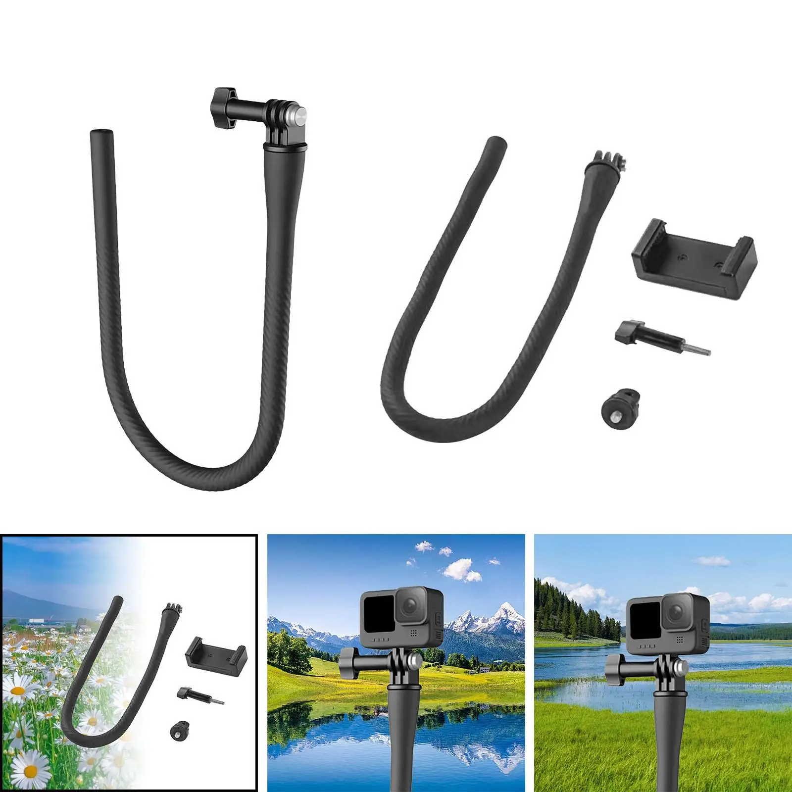 Flexible Mount Clamp Bottom 1/4 Threaded Hole 360 Degree Rotatable Selfie Stick Extension Pole for Car Tube Bike Boat Treadmill