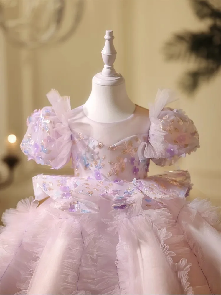 2025New Girls' Dress Birthday Puffy Tulle Skirt Host Show Summer Piano Performance Factory Direct Sale