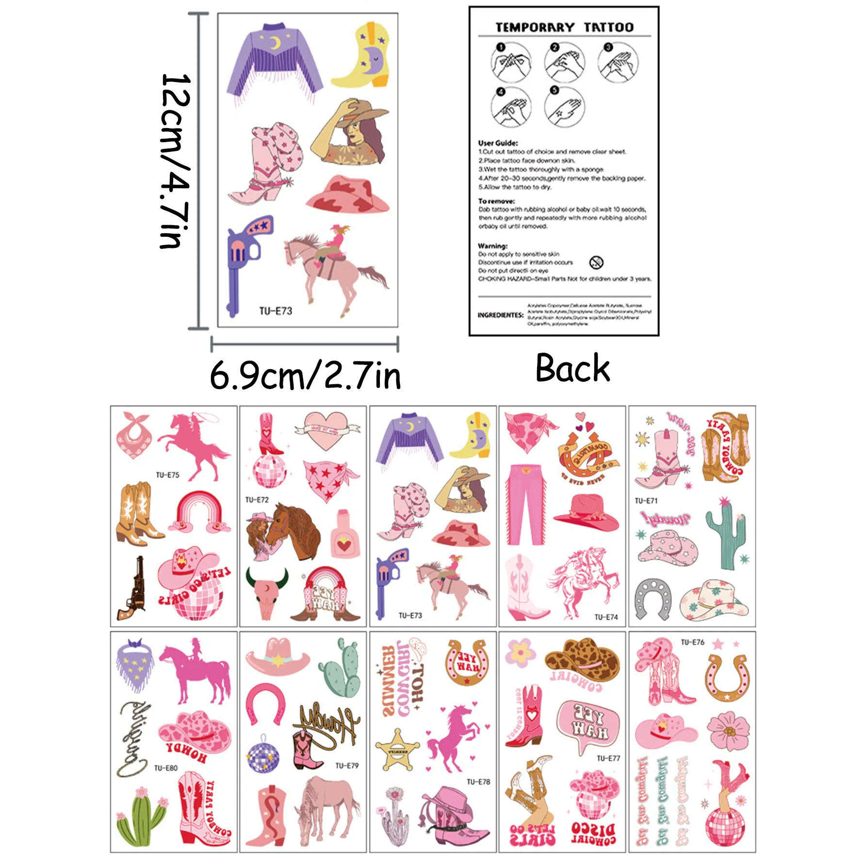 10 Sheets Cowgirl Temporary Tattoos Birthday Party Stickers Decorations Cowgirl Prop Western Rodeo Theme Favor Party Tattoos