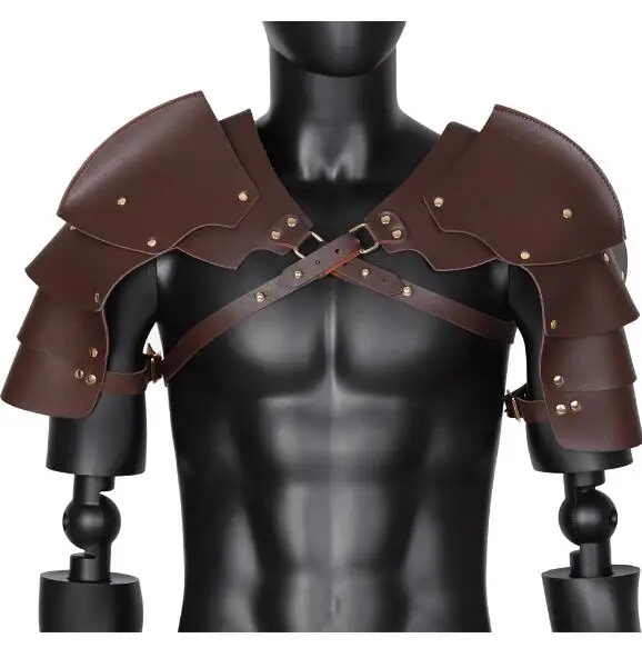 

Medieval Vintage Multi layered Leather Rivet Shoulder Guards Stage Performance Props Armor Shoulder Armor