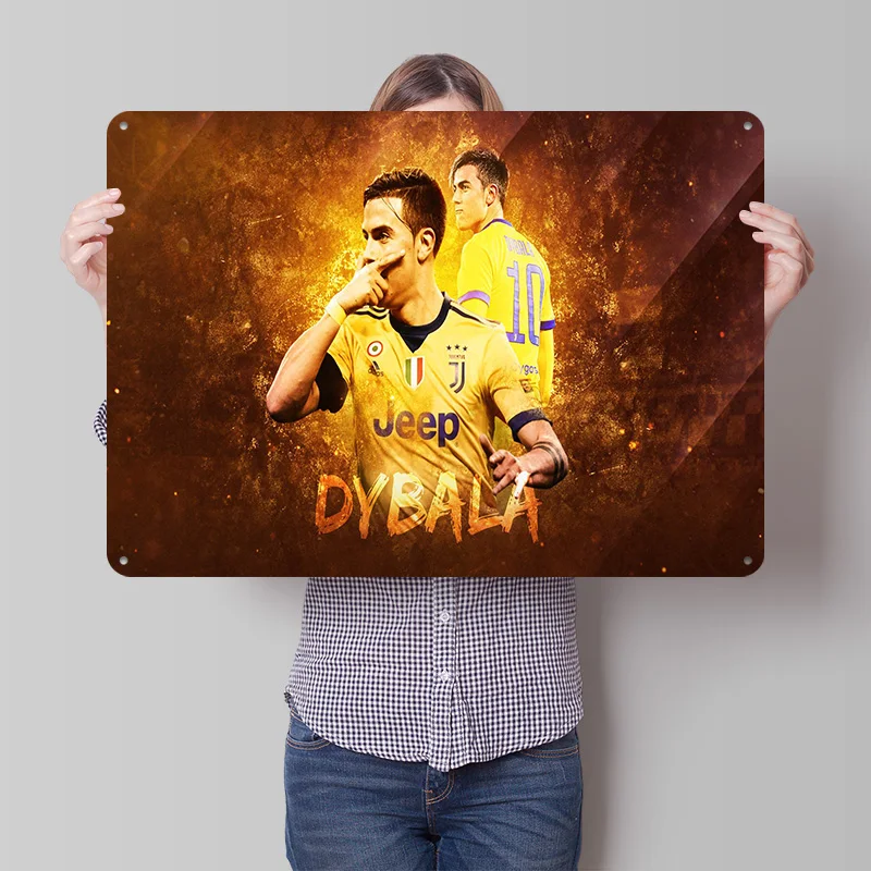 Póster Metálico de Fútbol de Paulo Dybala, Arte de Pared Personalizado, Letreros Retro Vintage de Hojalata para Decoración de Cuarto de Hombre, Decoración de Escritorio, Decoración Acogedora