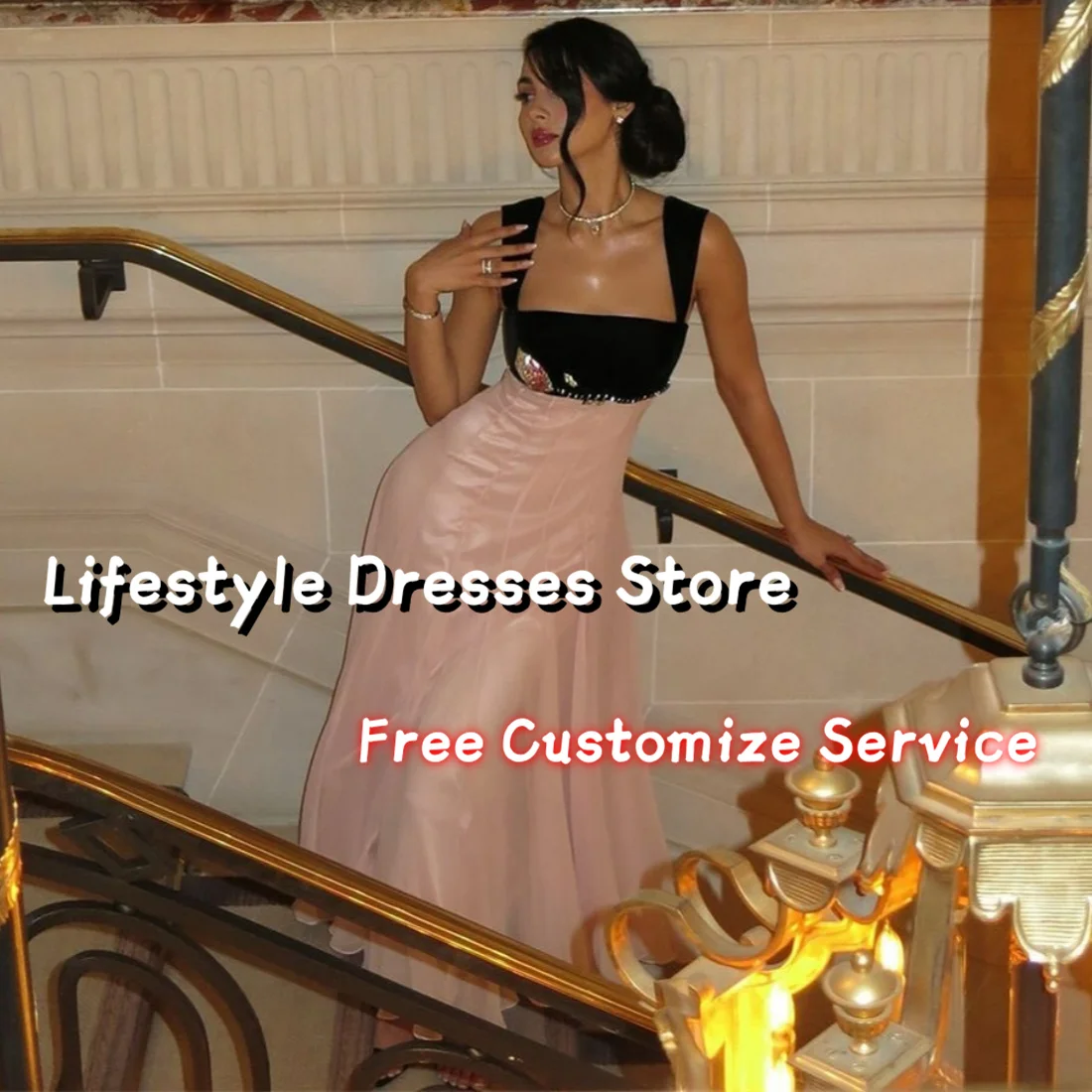 Customized Sleeveless Flower Velvet Chiffon Evening Dresses A-Line Vintage Celebrity Formal Party Gown vestidos de gala