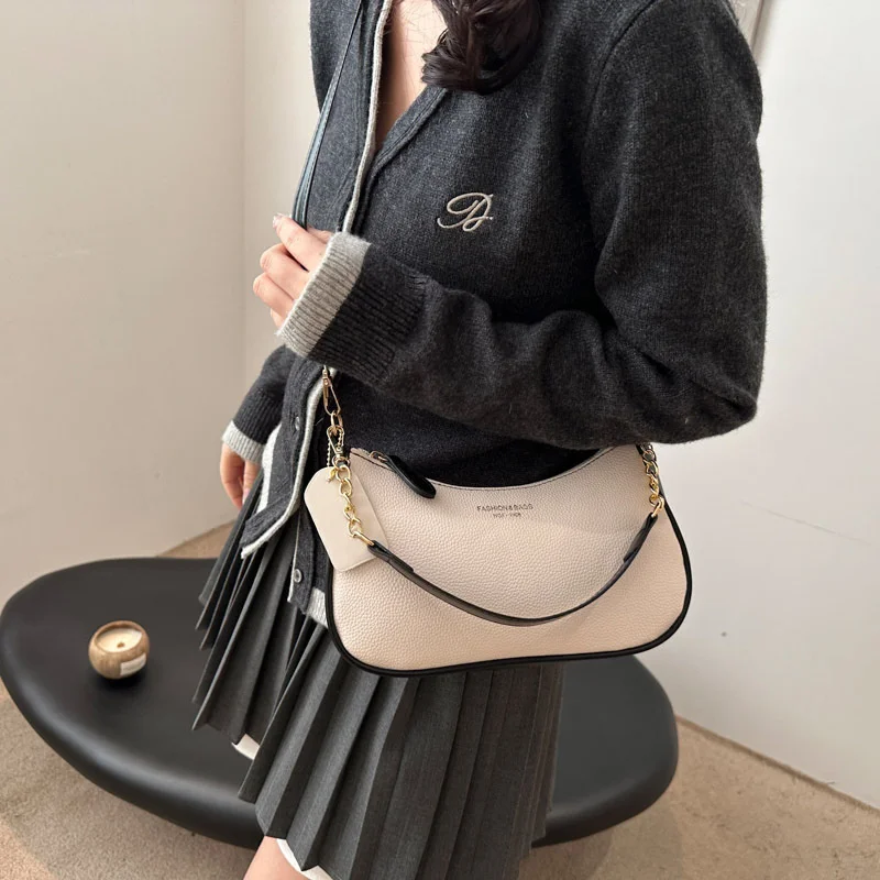 حقيبة كروس للنساء بحزام قابل للتعديل على شكل هلال حقيبة كتف من جلد البولي يوريثان بسحاب للإغلاق حقيبة يد كاجوال للسفر والعمل #2