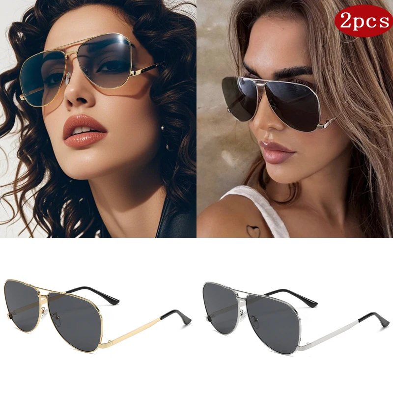 1/2 stücke Doppel Brücke Oval Metall Rahmen Sonnenbrille Frauen Große Rahmen Bunte Linse Sonnenbrille Hohe Qualität Klassische UV400 Unisex