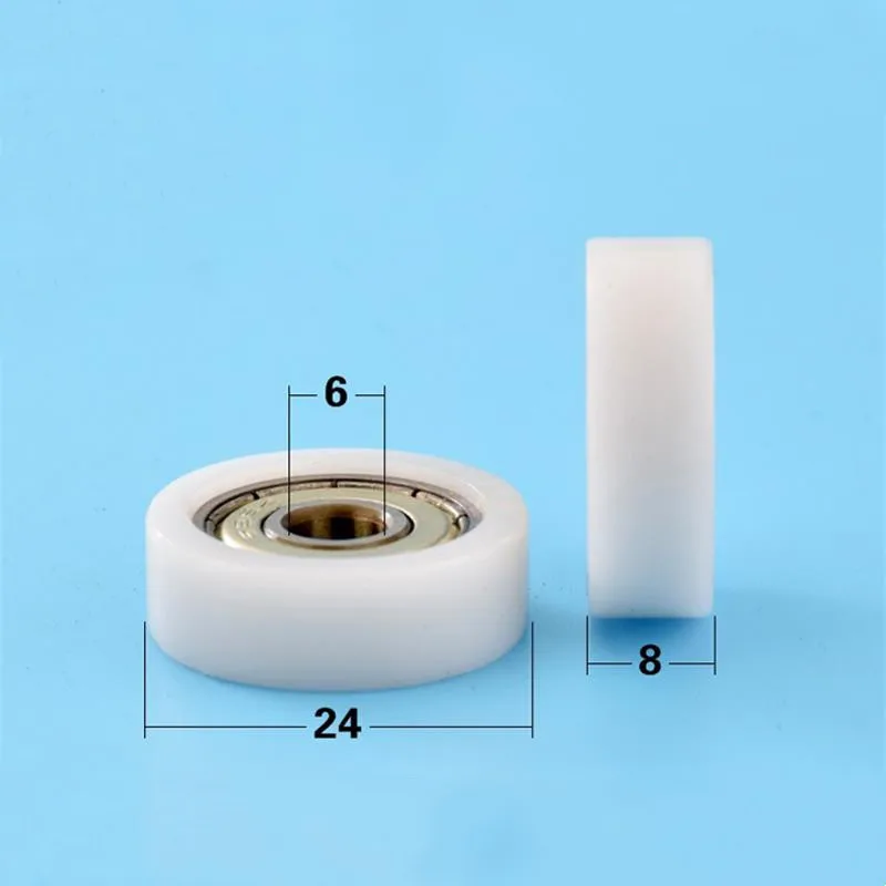 20pcs/100pcs Plastic Coated Pulley 6*24*8mm 626ZZ Bearing POM Nylon Drawer Showcase Furniture Engineering Flat Wheel 6x24x8 mm