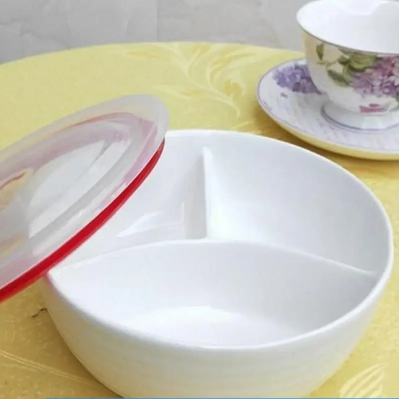 

Ceramic Dining Plate with Lid Steamed Dish Divided Bowl Suitable for Microwave Heating Cloud Shape Child Friendly Pure Color