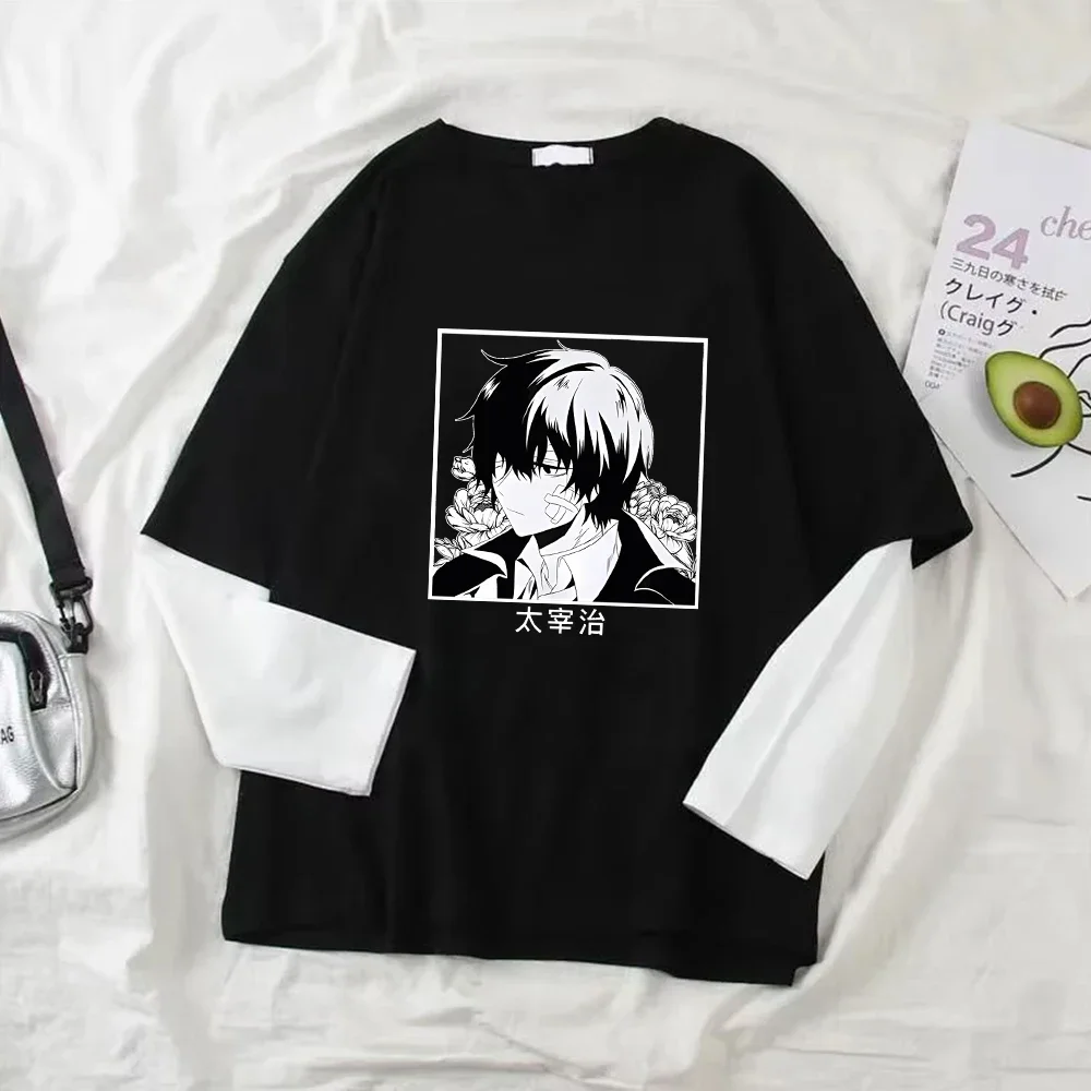 أنيمي طباعة وهمية قطعتين طويلة الأكمام تي شيرت الصيف النساء الرجال عادية Harajuku الشارع الشهير خمر قطعتين كم طويل تي شيرت #3
