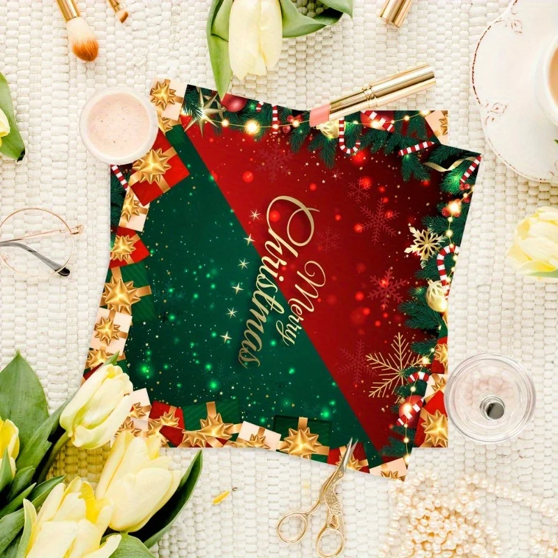 40 قطعة من المناديل الورقية لعيد الميلاد الاحتفالية مع رقاقات الثلج، عشاء عيد الميلاد المجيد، زينة حفلة عيد الميلاد، عيد الميلاد