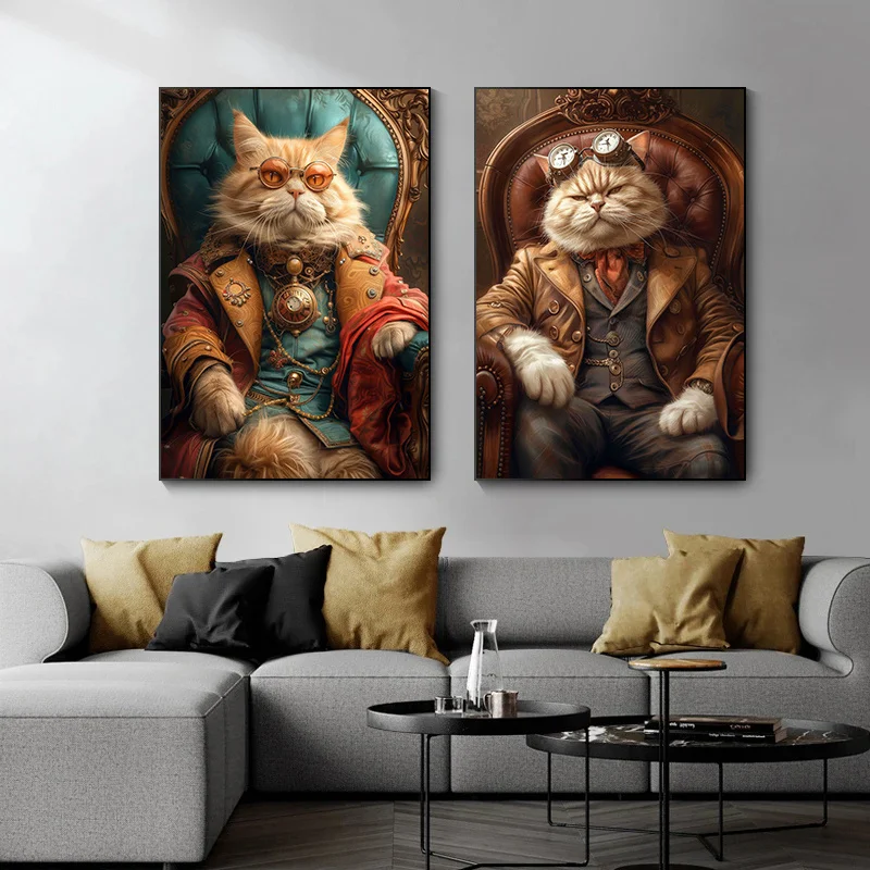 Cool Steampunk Animals Portrait Canvas Print Posters Pictures Retro Animal Wall Art Painting Mural for Living Room Home Decor