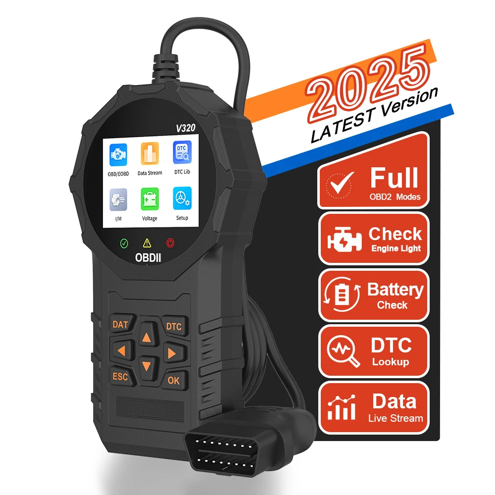 

V320 Многоязычный считыватель кодов неисправностей автомобиля Полнофункциональное автомобильное диагностическое устройство Автомобильный диагностический инструмент с дисплеем