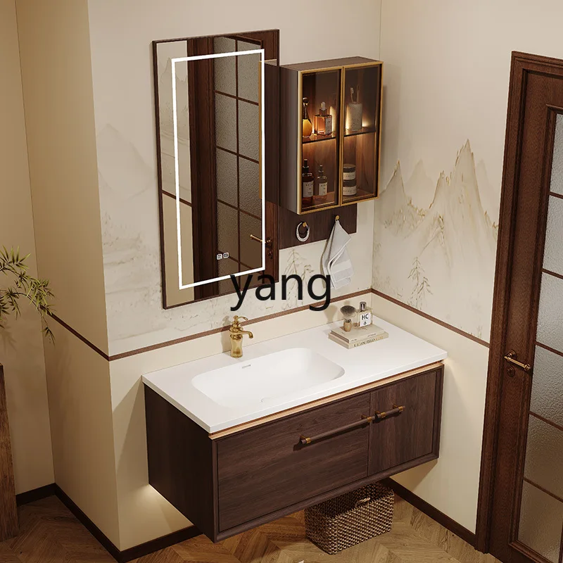 

LMM new Chinese bathroom cabinet combination rock slab seamless hot bending ceramic integrated basin